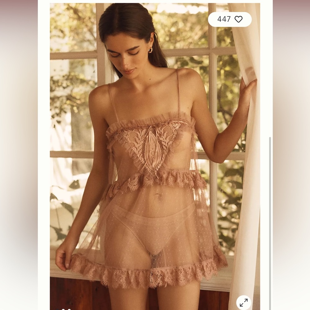 Anthropologie Sheer Lace Chemise Romper